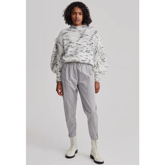 Varley Belgrave Mock Neck Ruffle Balloon Sleeve Knit Sweater Dalmation Large - Picture 2 of 10